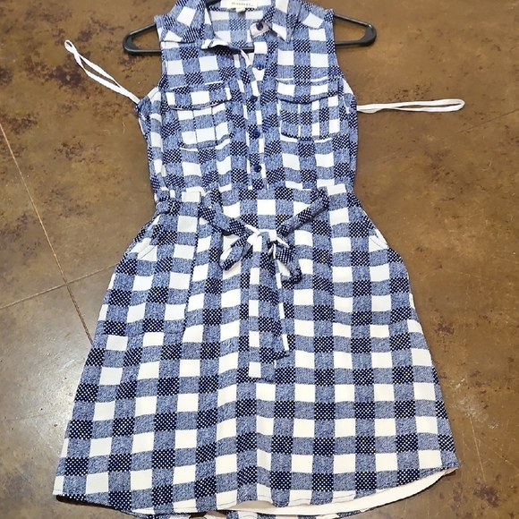 Monteau Blue and White Sleeveless Notched Collar Mini Dress - Picture 5 of 6